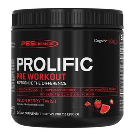PEScience Prolific Pre Workout, Melon Berry Twist, 40 Scoops, Energy Supplement with Nitric Oxide
