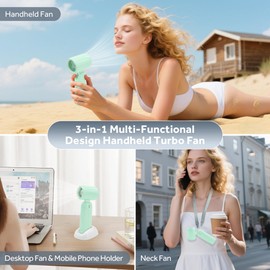 daimulife Portable Turbo Fan, 3 IN 1 High Speed Handheld Fan, 1-100 Stepless Speed Adjustment, Rechargeable Fans 90° Foldable, Digital Display, Mini Personal Fans for Travel, Outdoor, Office, Makeup