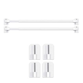 BANJILI 6Pcs Net Curtain Rods Extendable Curtain Rod with 12Pcs Plastic Sticky End Window Hook for Home Bathroom、Windows (30.5-50.5CM/12.20-19.69Inch(2PCS))