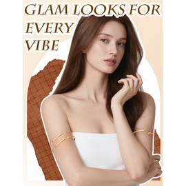 Gold Arm Cuff Jewelry Accessories for Women - 5Pcs Adjustable Open Upper Arm Cuff Bracelet Bangle Armlet Set for Party