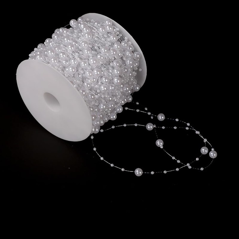 HugeDE 30m Christmas Beads Garland Faux Pearl Strands Artificial Pearl