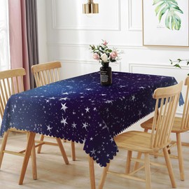 TTQYFNM 54x108inches Dark Blue Starry Night Sky Tablecloth Galaxy Stars Universe Space Themed Table Cloth Washable and Reusable Durable Fabric Table Cover for Kitchen Dining Room Buffet Party Decors
