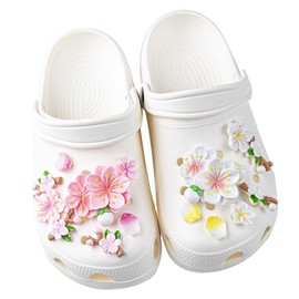 16 Pcs Shoe Charms,Flower Charms for Compliant with Croc,Peach Blossom Shoes Cute Decoration Accessories Kits Summer Sweetness Style Adults Floral Ornaments Clog Charm for Girls,Women(Yellow And Pink)