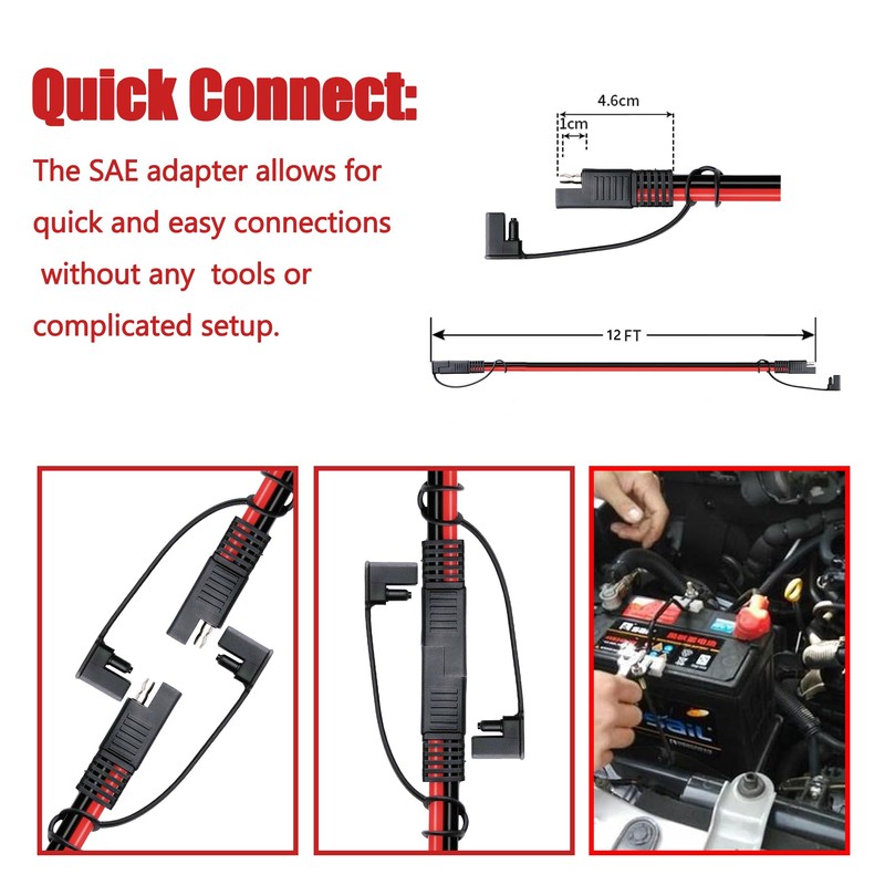 Magiktech 3/6/12/25/50FT SAE to SAE Extension Cable 10AWG,SAE Adapter Cable,SAE