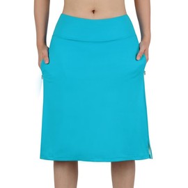 BELE ROY Knee Length Skorts Skirts for Women with Pockets Midi Skirt with Built-in Shorts Golf Tennis Skirt for Casual(Lake Blue,XXL)
