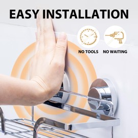 LEVERLOC Shower Caddy Suction Cup, 2 Pack Shower Shelves for Inside Shower, Silver Metal Shower Stroage NO-Drilling Bathroom Shower Organizer, Heavy Duty Shower Holder