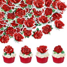 Blumomon 40Pcs Edible Rose Cupcake Toppers Rose Cupcake Decoration Picks Baby Shower Wedding Bridal Birthday Anniversary Party Decorations Supplies