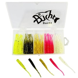 Bucht 50pcs 1.5" Pintail Ajing Worm with Lure Case for Jig Head Meberling