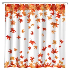 TQNNTQ Fall Maple Leaves Shower Curtain Orange and Red Leaf Autumn Design on White Background Bath Curtain Fabric Bathroom Accessories Decor with Hooks 70W x70L