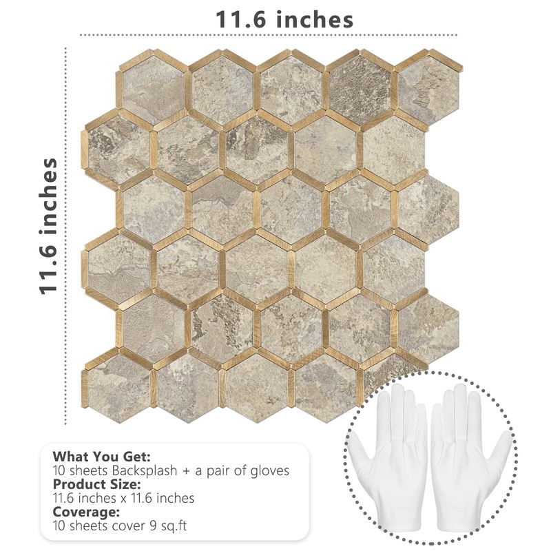 STICKGOO Hexagon Peel and Stick Backsplash Tile, Stick on Backsplash