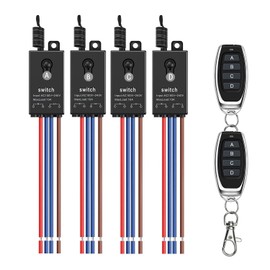 Meskliu 4 Way Mini Remote Control Switch,AC 110V/120V/220V/240V/10A Relay ON/Off Switch with 328FT Long Range,Wireless Light Switch and Receiver Kit for Motor,Lamps,LED Lights,Fans(4 Receivers)