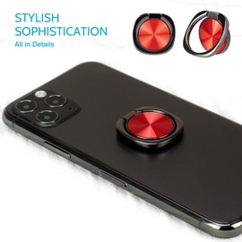 [2 Pack] Rounded CD Texture Cell Phone Ring Holder Stand, 360 Degree Rotation Finger Ring Kickstand with Polished Metal Phone Grip, Smartphone Accessories (Red)