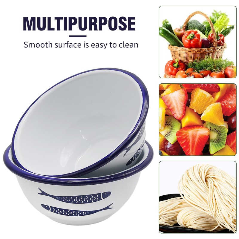 Set of 4 Enamelware Vintage Classic 20 oz Round Cereal