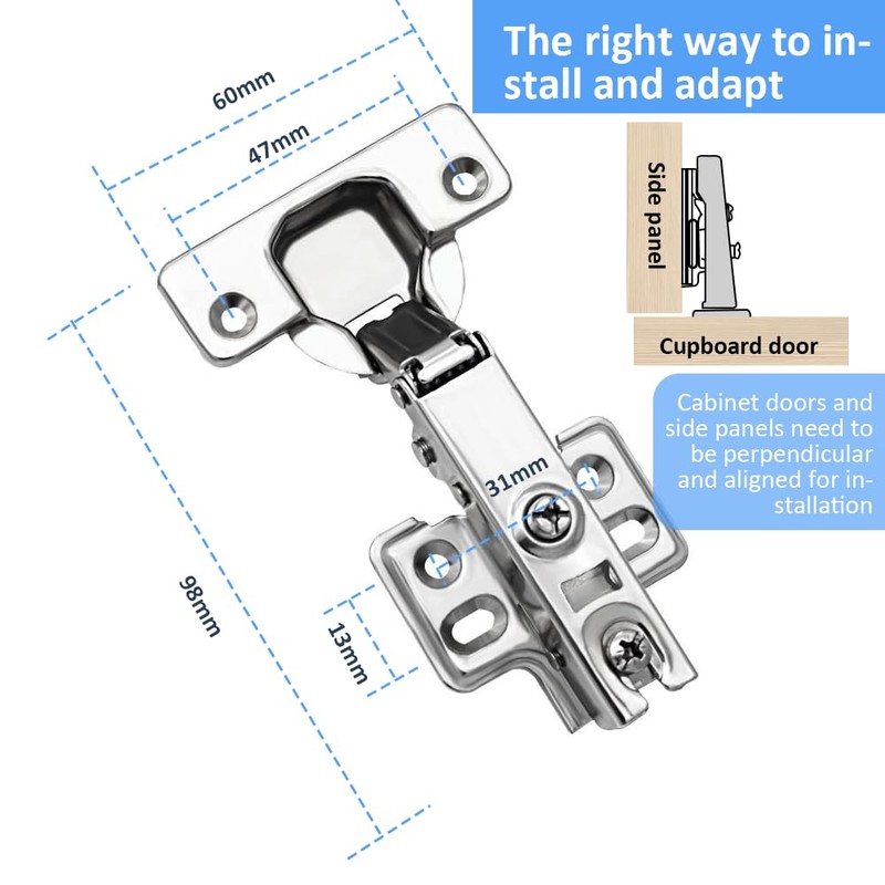 Pack of 4 Wardrobe Hinges, Soft Close Hinges for Cupboard