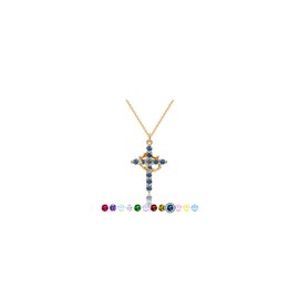 Robaice Birthstone Crown Cross Necklace for Women, Gold-Plated Christian Faith Necklace, September Blue Sapphire Gift