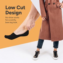 Eedor Women's No Show Socks, Comfy Non-Slip, Low Cut Invisible Liner Socks for Casual and Formal Wear, Durable, Soft, Stretchable Fabric - 8 Pairs, Large, Size 8-10 - Black, Gray, Beige, and White