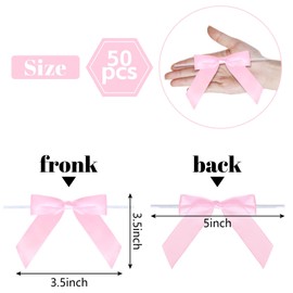 YKYUASD 50 PCS Satin Ribbon Twist Tie Bows Decor Bow Ribbon Bowknot for Gift Wrapping Packages Party Favors Wedding (Pink, 3.5 Inch)