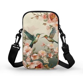 BYCHECAR Hummingbird Phone Bag Crossbody Purses for Women Flower Cross Body Pouch Messenger Sling Bags for Ladies Travel Organizer Credit Card Holder Roomy Pockets