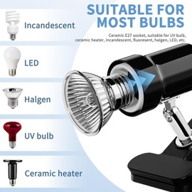 Moonorange Reptile Heat Lamp, Rotatable UVA/UVB Light Lamp with 2PCS 50W Basking Bulbs, Suitable for Reptiles, Amphibians, Turtle, Lizard, Spiders, Birds, Snake (Black)