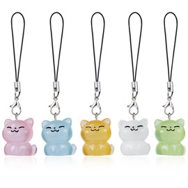 BEEFLYING 5 Pcs Phone Charms Aesthetic Y2K Cute Luminous Resin Cats Charm Straps Cell Phone Pendants Accessories for Bag Keychain Camera Wallet