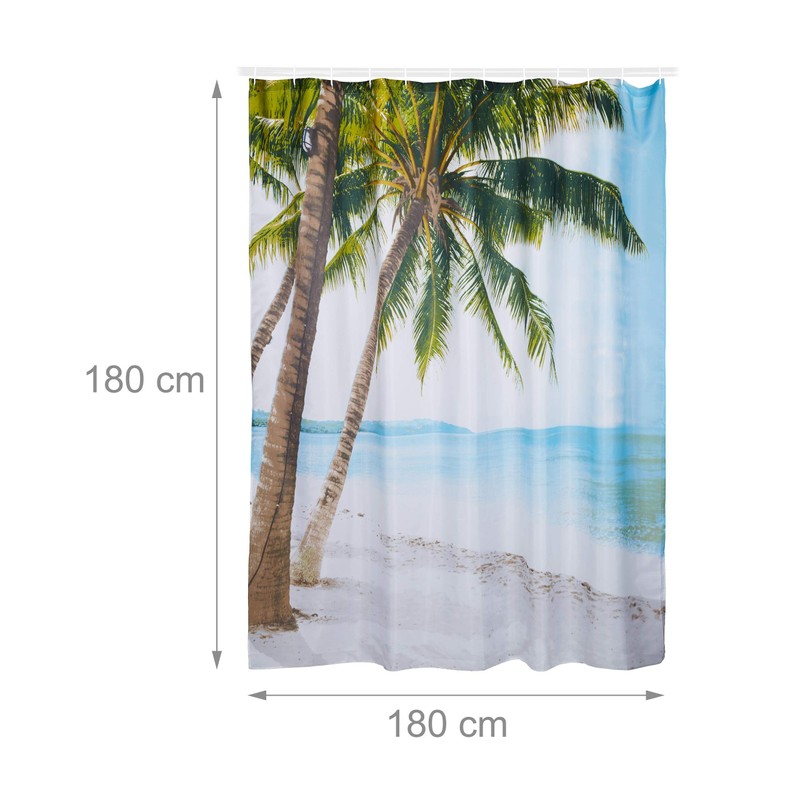 Relaxdays Shower Curtain with Beach Motif, Polyester, Washable, Anti-Mould, Bathroom