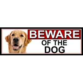 SHAWPRINT Golden Retriever BEWARE OF THE DOG METAL GATE SIGN 266mm x 87m. (526H2)