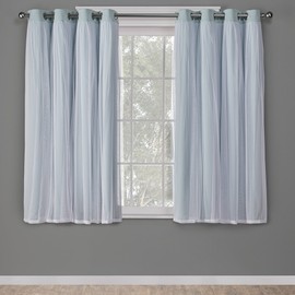 Exclusive Home Curtains Catarina Layered Solid Blackout and Sheer,Window, Curtain Panel Pair with Grommet Top, 52x63, Aqua, 2 Count