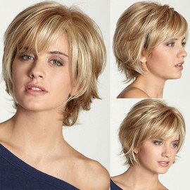 YXSHZ Short Hair Wigs for Women Blonde Short Layer Natural Hair with Bangs Synthetic Hair Wig Heat Resistant Full Wigs