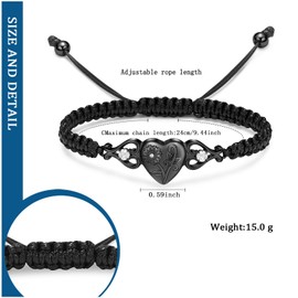 constantlife Heart Urn Bracelet for Ashes Sunflower Cremation Memorial Jewelry for Women Girls Adjustable Braided Wristband Bangle Keepsake (Black)
