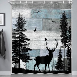 MERCHR Rustic Forest Deer RV Shower Curtain Cabin Farmhouse Country Lodge Bathroom Decor Polyester Fabric Bath Curtain Set with Hooks 60x72 Inches