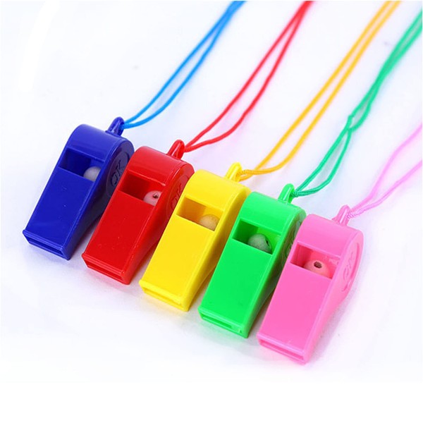 YUEMING 5Pcs Whistles for Kids, Plastic Sports Whistles with Lanyard, Loud Crisp Sound Whistle for Coaches Referees Officials Sports Lifeguards Survival Emergency Training (Random Color)