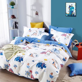 KEAYOO Bed Linen 135 x 200 cm for Boys and Girls Cute Dinosaur Pattern Children's Bed Linen with Cute Pattern and Zip Cotton (A, 135 x 200 cm + 80 x 80 cm 2-Piece)