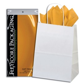 5ct White Paper Gift Bags + 10ct Gift Tissue