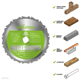 Evolution Power Tools F165TCT-14T (Fury) Multi-Material TCT Blade Cuts Wood, Metal and Plastic, 165 mm