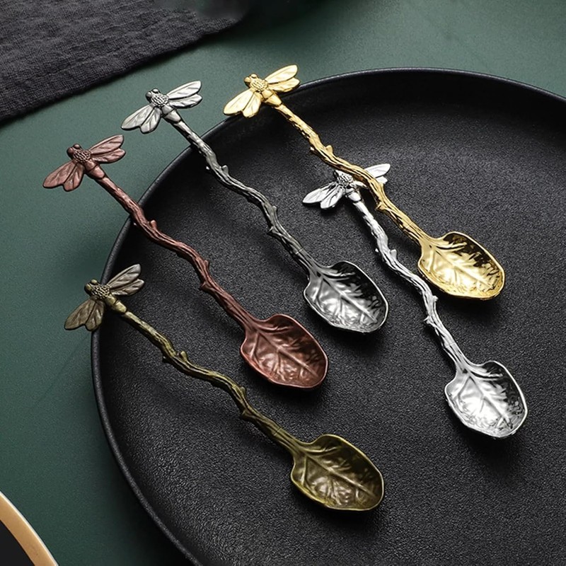 1Pc Copper Retro Dragonfly Spoon,Coffee Spoon,Tea Spoon,Stainless Steel Tableware Creative