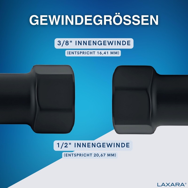 LAXARA DVGW Premium Coloured Flex Hose Black and White 3/8
