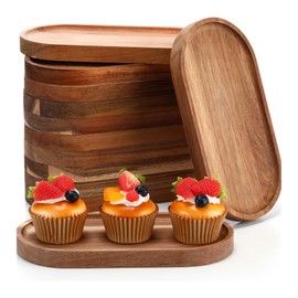 Kionuicno 6 Pcs Wood Tray,Oval Serving Wooden Tray,10" Small Wood Cheese Tray,Small Charcuterie Boards Acacia Wood Tray for Home Decor,Food,Vegetables,Fruit,Charcuterie