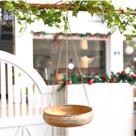 GUSUWOD Ticco Metal Hanging Bird Bath for Outdoors, Antique Patina Hanging BirdBath for Outside, Hanging Birdbath/Feeder for Outside Garden, Yard, Lawn Decoration