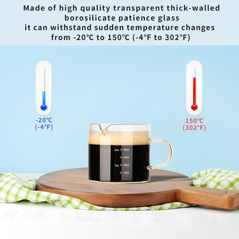 Double Spouts Glass Coffe Cup with Handle - 75ML/2.5OZ, Clear,