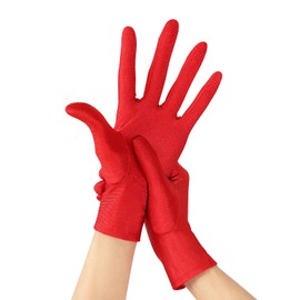 Women Formal Bridal Short Satin Banquet Party Wedding Red Opera Gloves Wrist Length for Wedding Evening Party (Red)