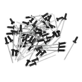Partuto 50 Pcs Dome Head Large Flange Blind Rivets Aluminum Black Silver Tone 3mm Grip Diameter 6mm Grip Length 6.3mm Flange Diameter