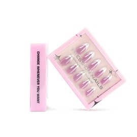 French Tip Press on Nails Almond Medium Fake Nails with Laser Glossy Nude False Nails French Tips Stick on Nails Reusable Ballet Artificial Nails Full Cover False Nails For Women Girls DIY Nail 30Pcs