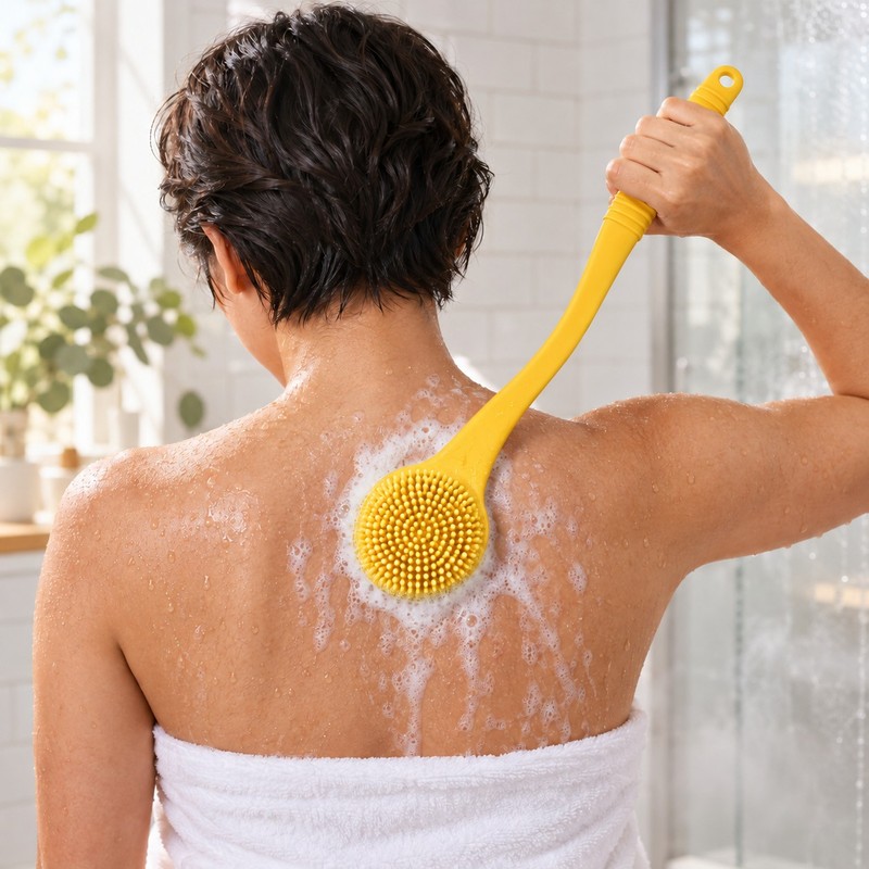 Silicone Back Scrubber for Shower – Long Handle Bath Body