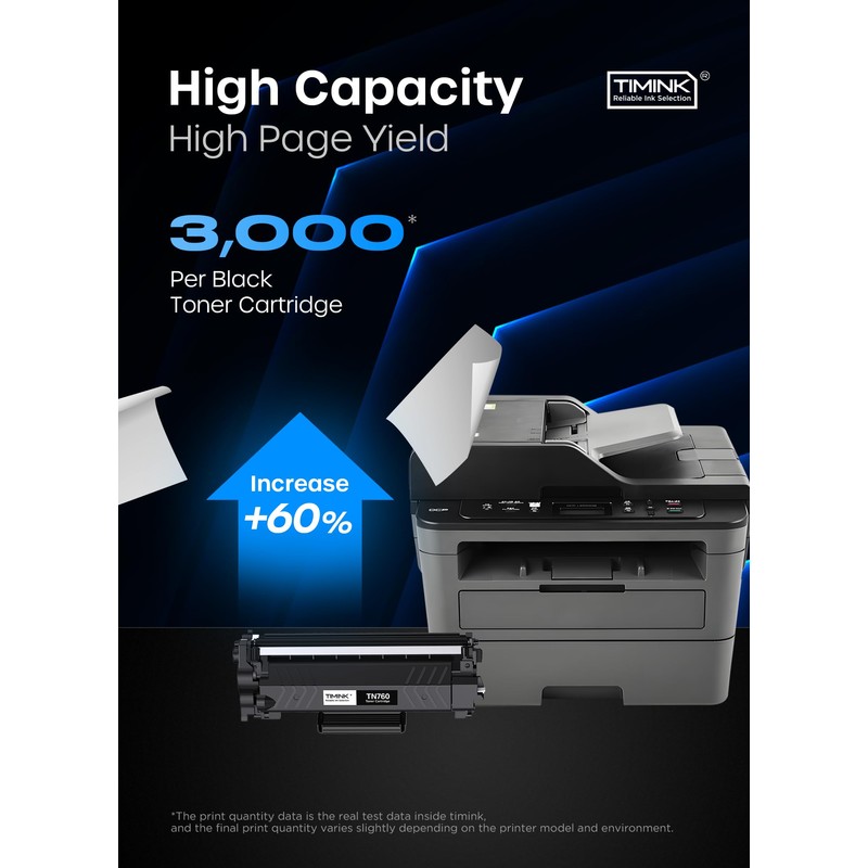 Timink TN760 Toner Cartridges 4 Pack Replacement for MFC-L2710DW, Black
