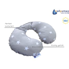Medi Partners Children's Neck Support 100% Cotton Minky Baby Neck Pillow for Car Pram Car Travel Sleep Neck Pillow Snooze Roll Stars with grey Minky