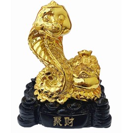 Betterdecor Gold Color Feng Shui 12 Chinese Zodiac Animal Statue Figurine Home Office Decoration and Gift for New Year Holidays and Birthday (Zodiac Snake)