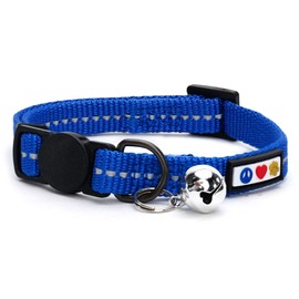 Pawtitas Recycled Reflective Cat Collar with Bell Safety Quick Release Buckle | Adjustable Kitten Collar with Breakaway cat Collar | Collier Pour Chat reflechi avec clochette - Blue Ocean/Océan Bleu