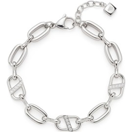 Jewels by Leonardo Narea 024277 Bracelet Silver Stainless Steel Ship Anchor Chain Links with Inlaid Zirconia Stones 19-22 cm Length Jewellery Women, Stainless Steel, No Gemstone