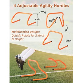 GHB Agility Ladder,Football Training Equipment Set,4 Agility Hurdles, 20 feet 12 Rungs Speed Ladder,12 Disc Cones,Resistance Parachute, Jump Rope, 5 Resistance Bands for Workout