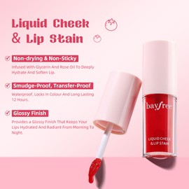 bayfree Liquid Cheek & Lip Stain, Korean Lip Tint with Moisturizing & Weightless, Non-Sticky, Long-Lasting, Kiss-proof, All Long-wearing, Vegan Makeup (Honey Peach)